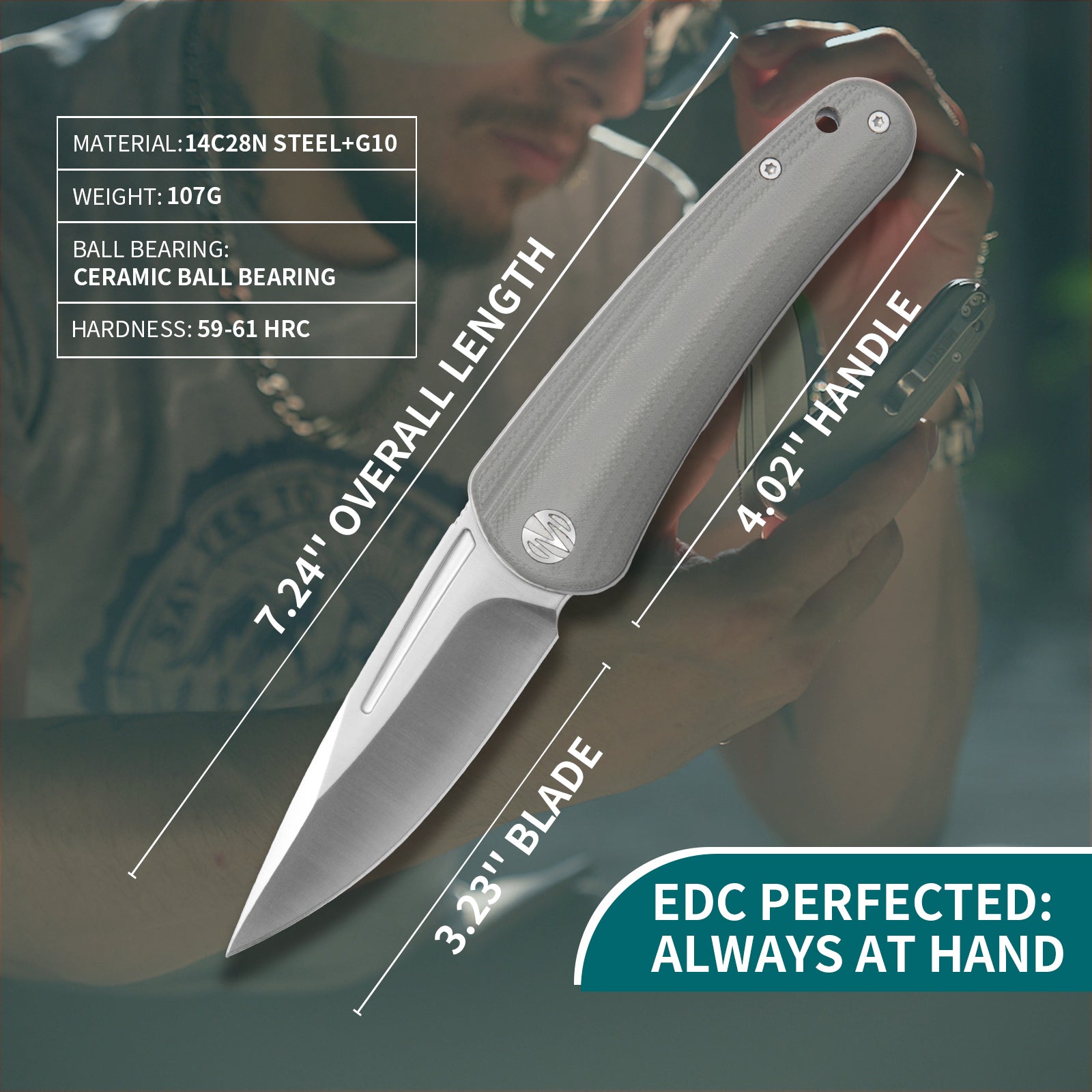 Orbit-14C28N Front Flipper pocket Knife M1066G-Grey G10