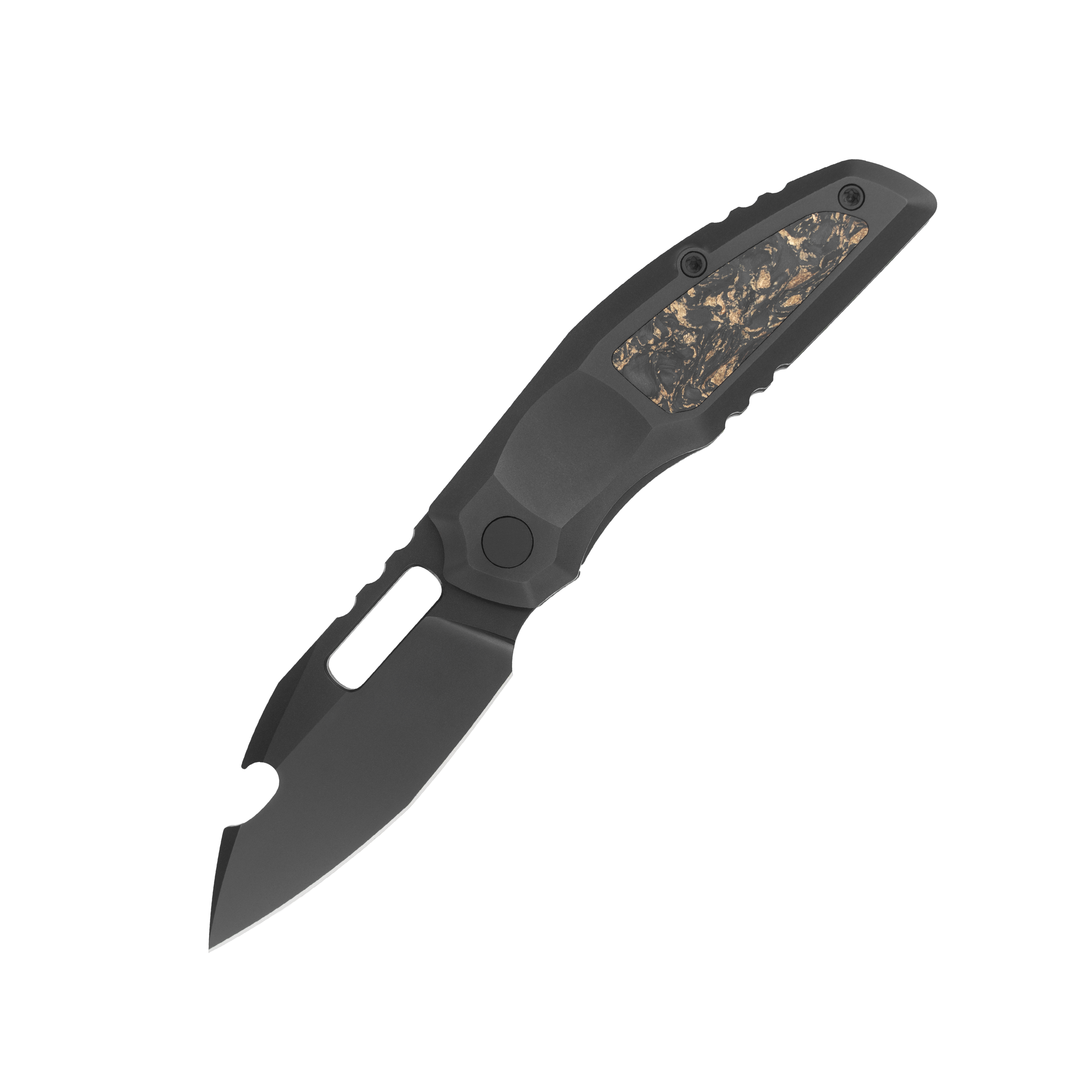 808Attack -DLC CPM-S90V Steel Frame Lock Pocket Knife MUC808AD -DLC Titanium+Dark Matter Gold Carbon Fiber