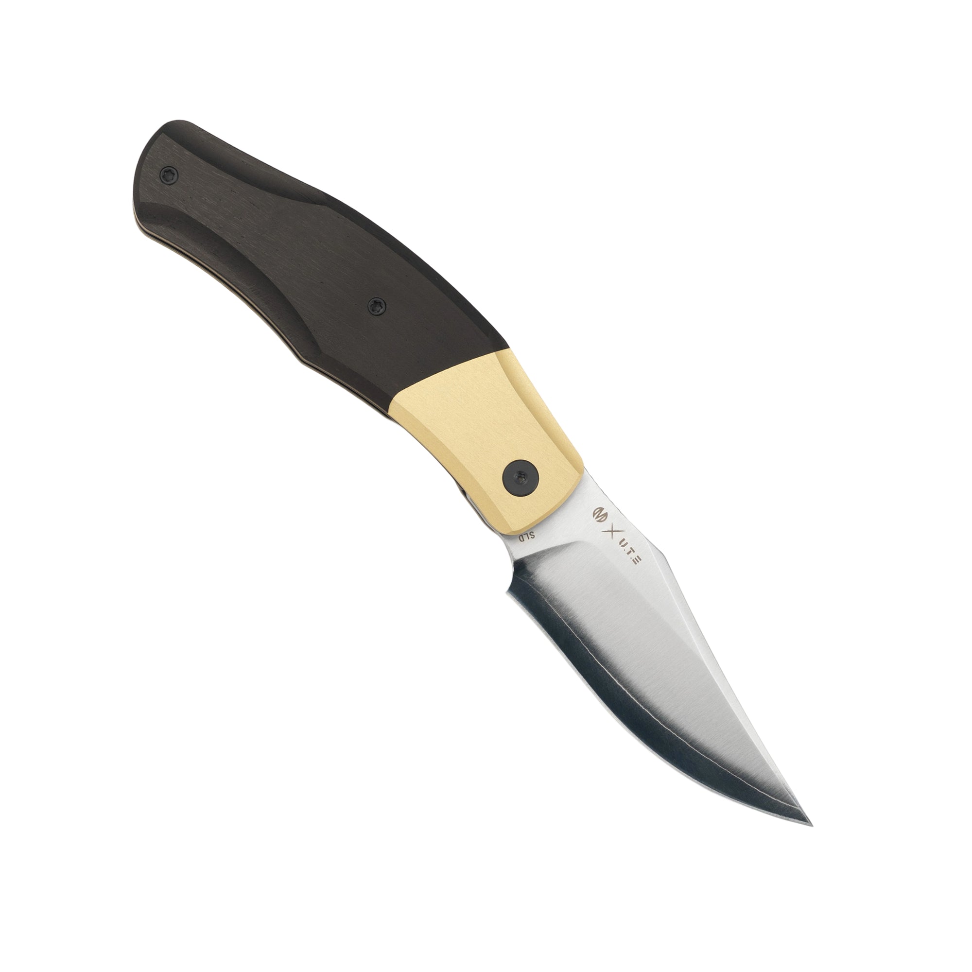 OldFashioned -SLD Steel Liner Lock Pocket Knife MUC777S -Brass Finish Aluminum + Ebony Wood