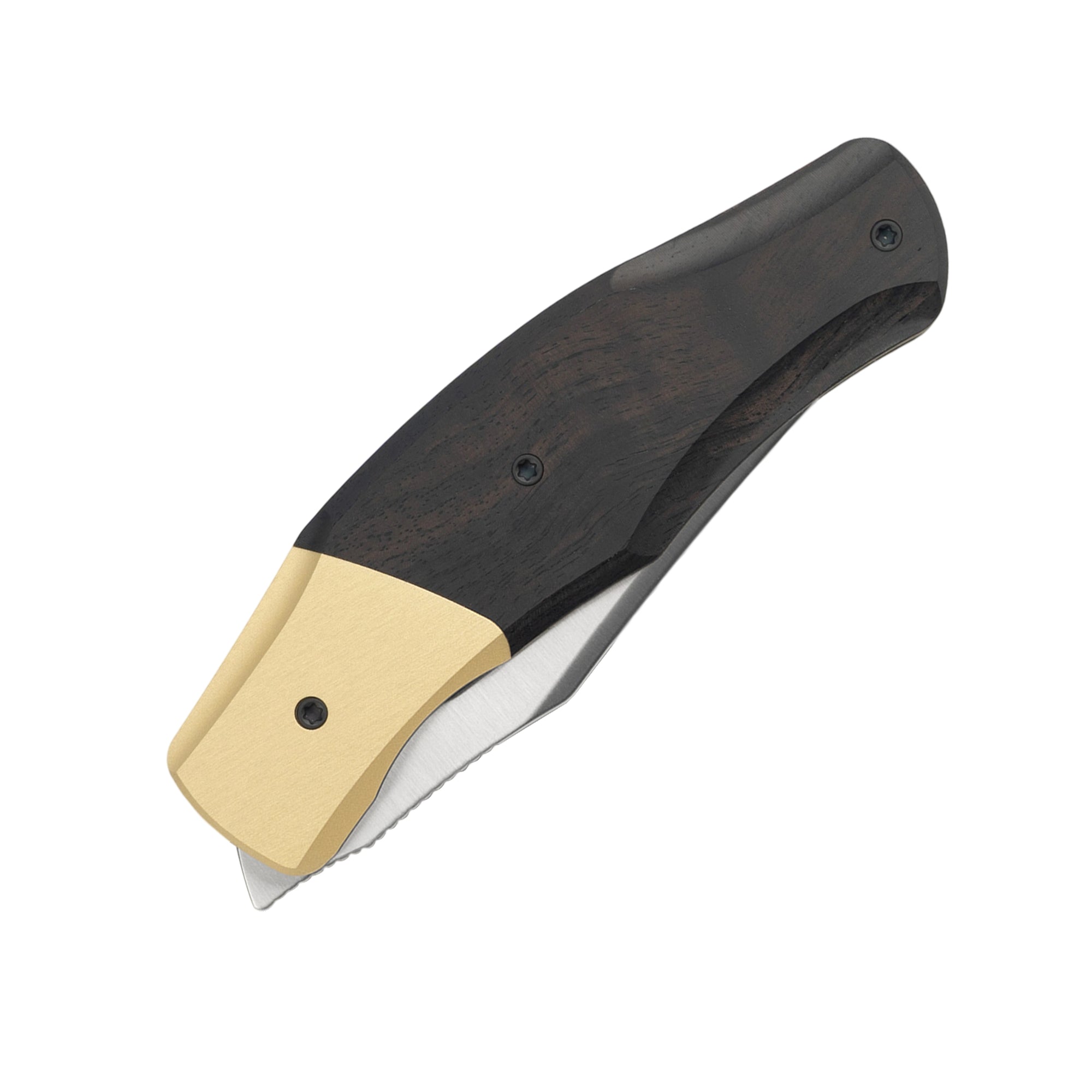 OldFashioned -SLD Steel Liner Lock Pocket Knife MUC777S -Brass Finish Aluminum + Ebony Wood