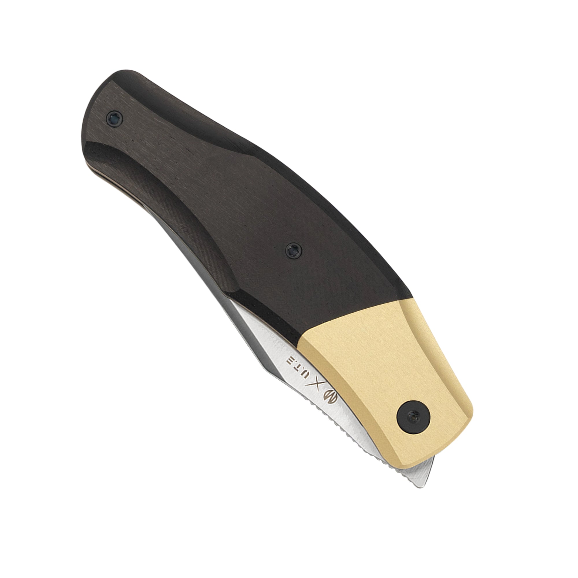 OldFashioned -SLD Steel Liner Lock Pocket Knife MUC777S -Brass Finish Aluminum + Ebony Wood