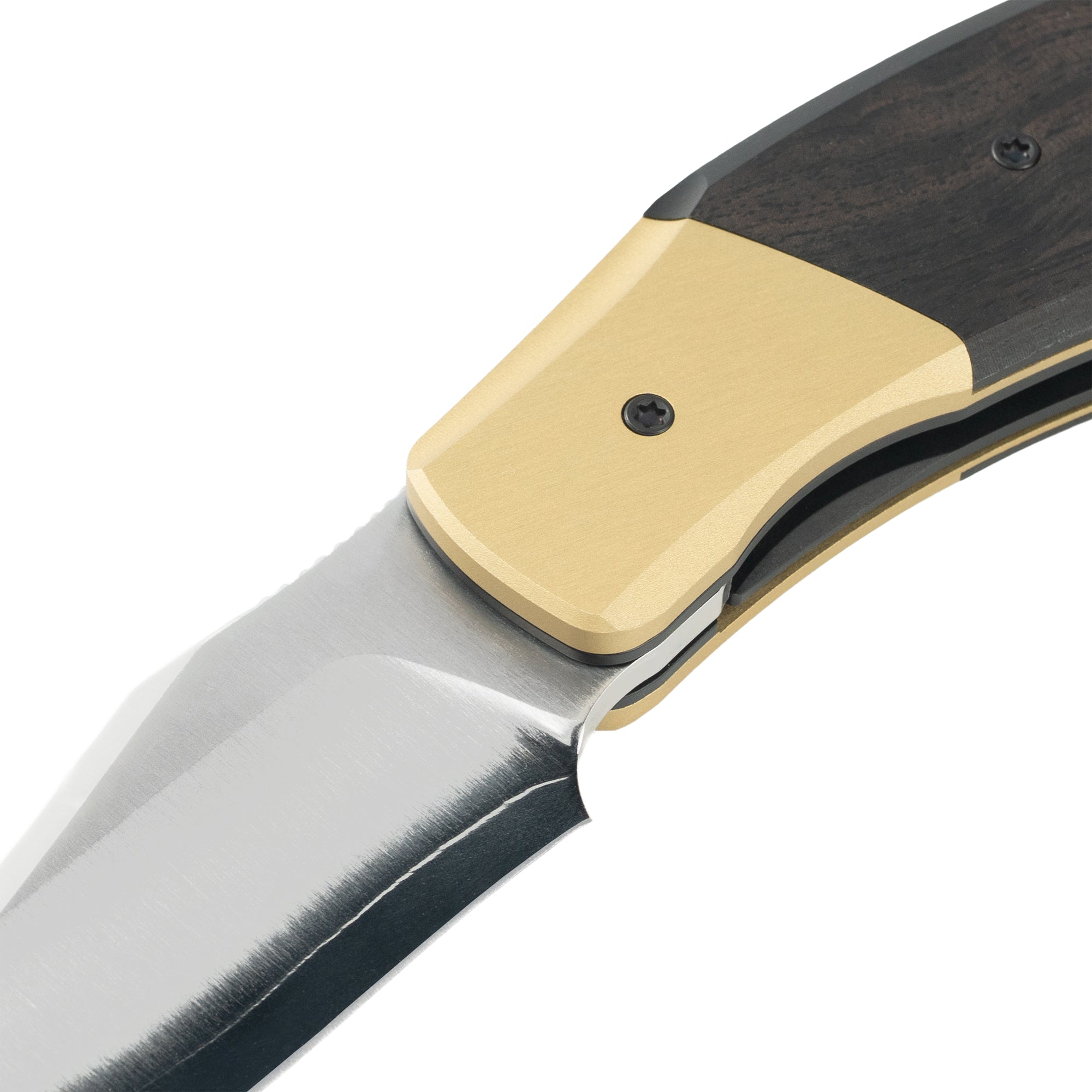 OldFashioned -SLD Steel Liner Lock Pocket Knife MUC777S -Brass Finish Aluminum + Ebony Wood