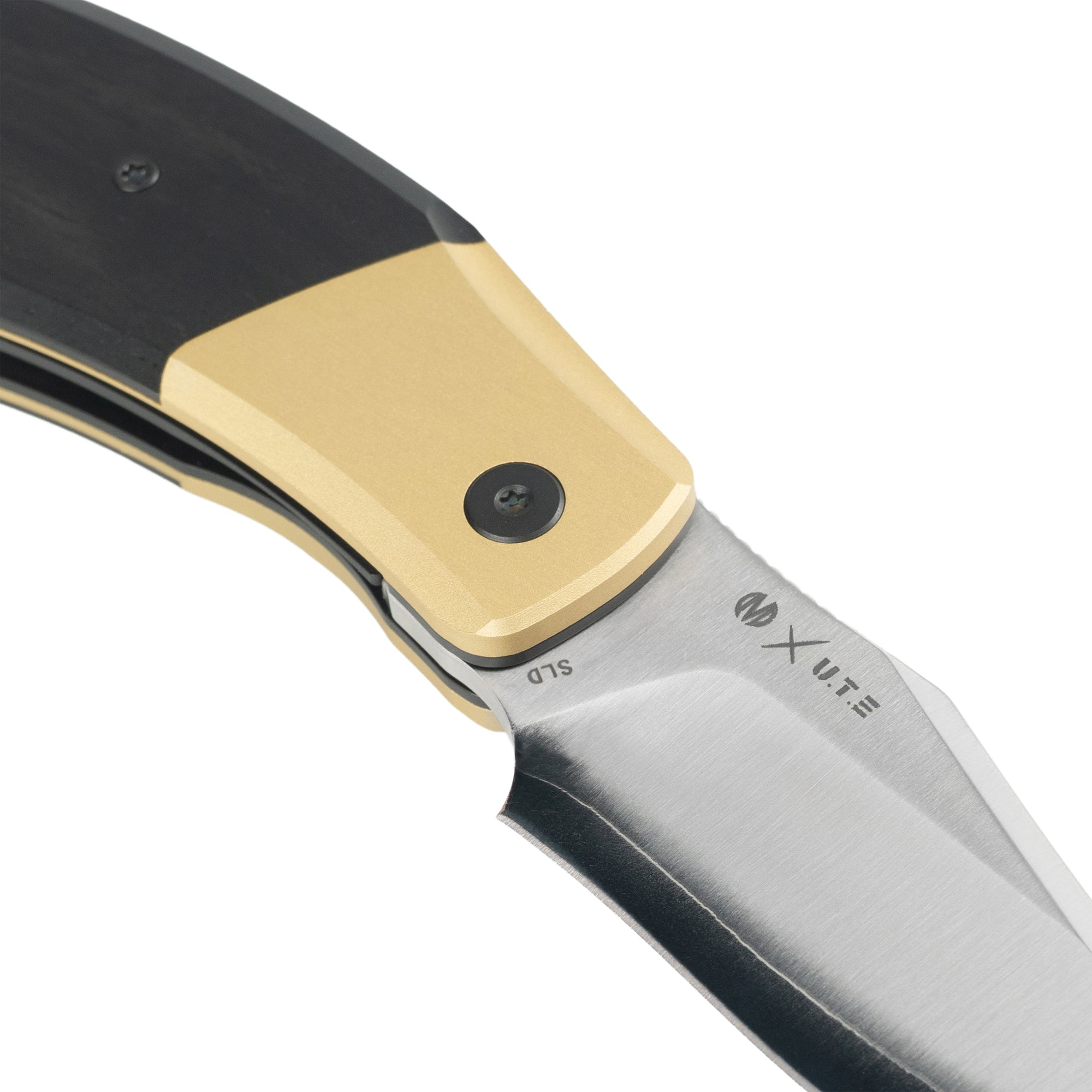 OldFashioned -SLD Steel Liner Lock Pocket Knife MUC777S -Brass Finish Aluminum + Ebony Wood