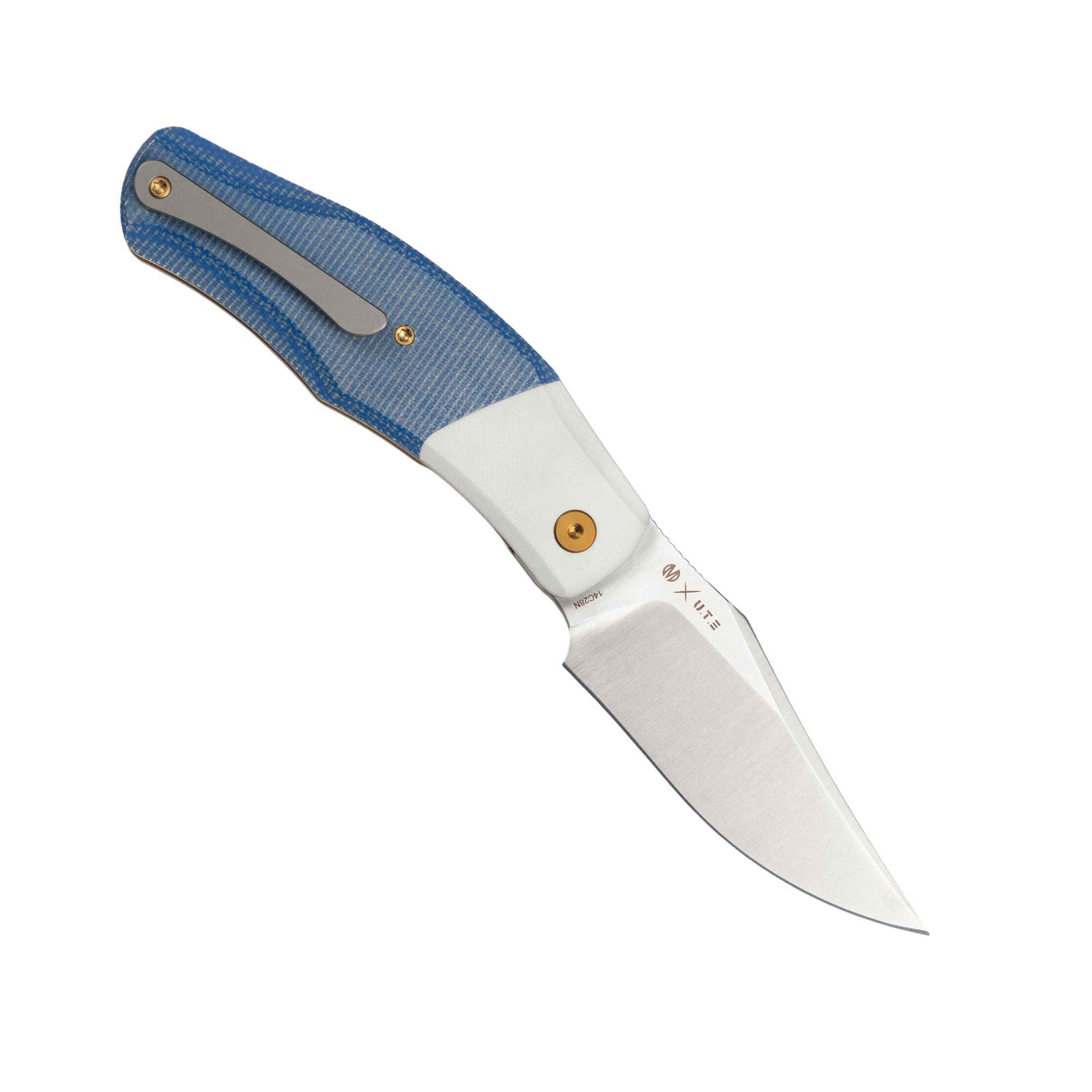OldFashioned -14C28N Liner Lock Pocket Knife MUC777WB -Blue Micarta + White G10