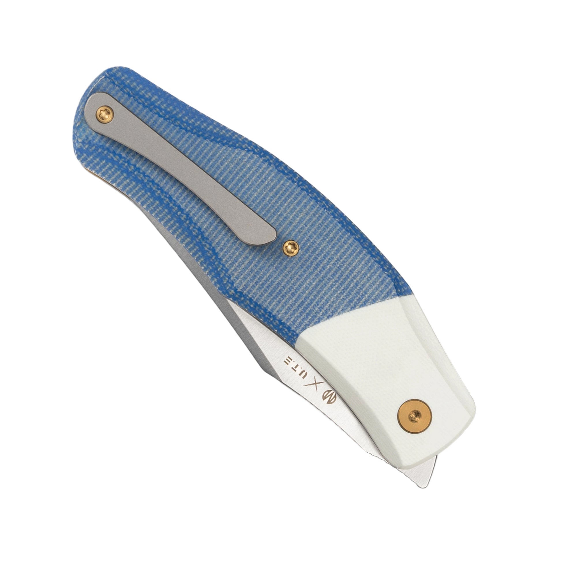 OldFashioned -14C28N Liner Lock Pocket Knife MUC777WB -Blue Micarta + White G10