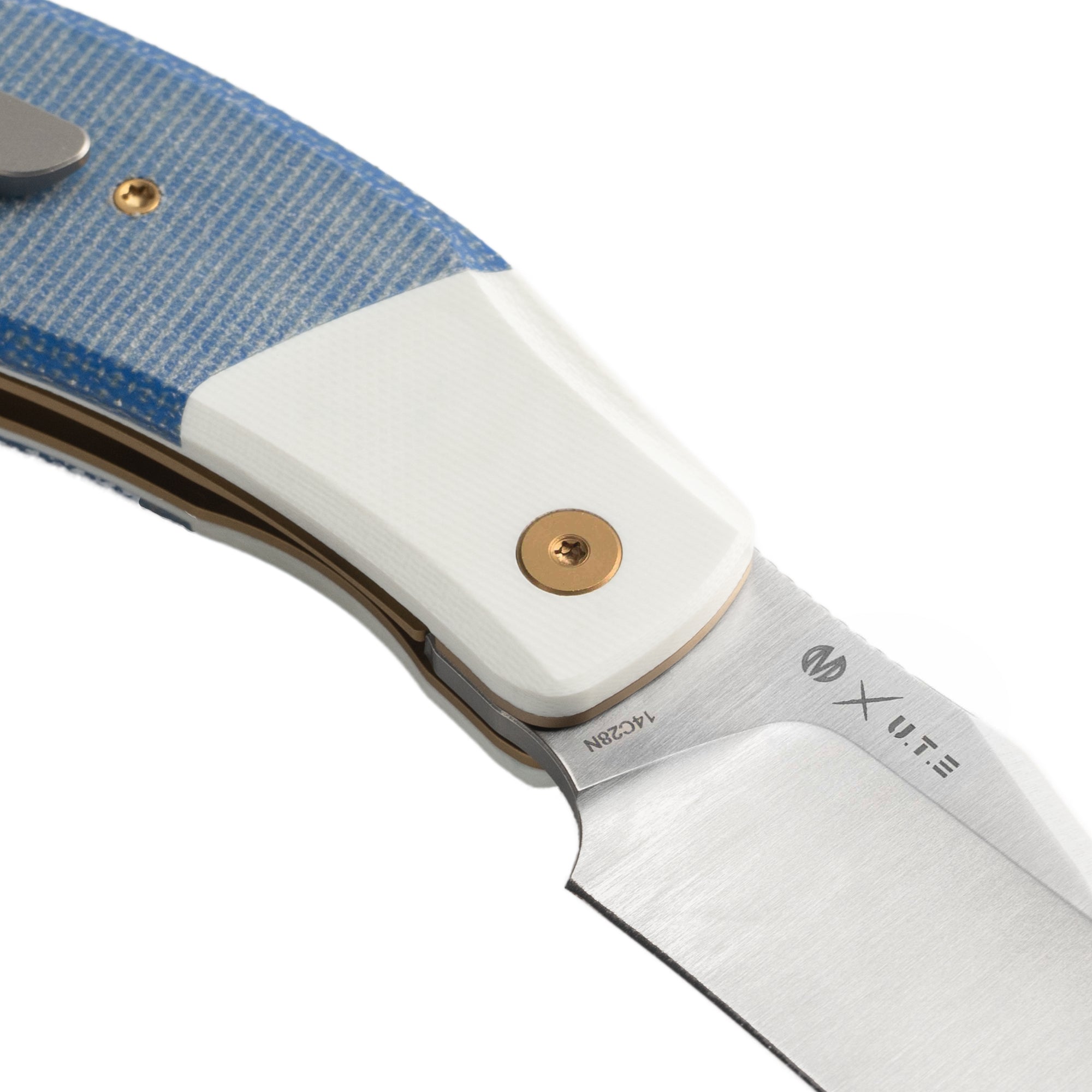 OldFashioned -14C28N Liner Lock Pocket Knife MUC777WB -Blue Micarta + White G10